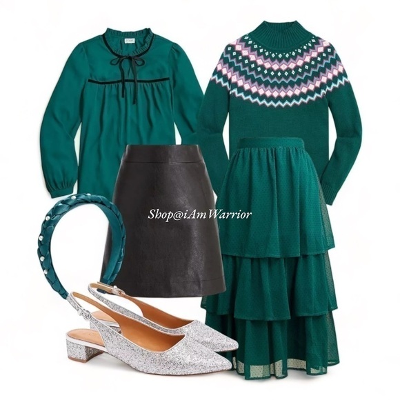 J.Crew NWT emerald green tired ruffle dotted pull-on midi skirt *shop@iamwarrior - Picture 3 of 11